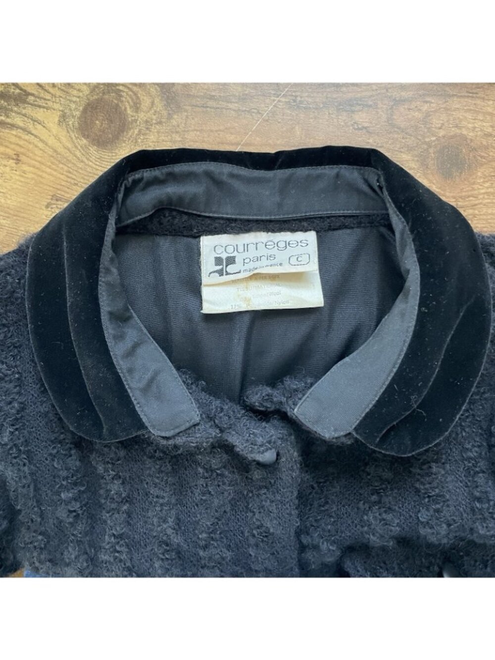 Vintage 1970s Courreges Paris Jacket Size C US Medium Large Black Boucle Wool - Picture 11 of 13